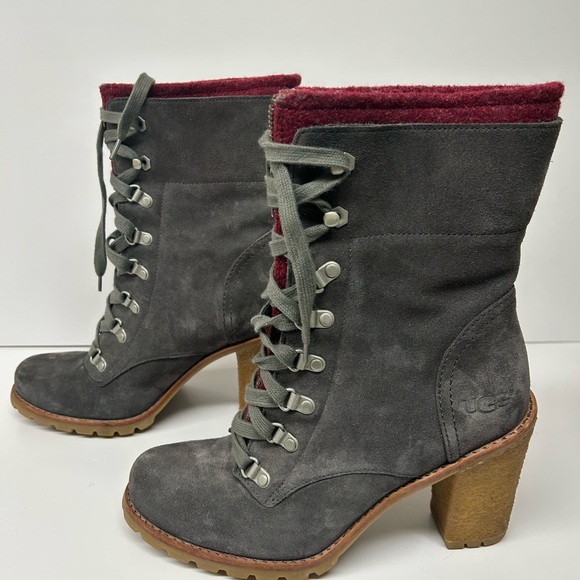 Grey Suede Lace-Up Women's Boots - Picture 3 of 6